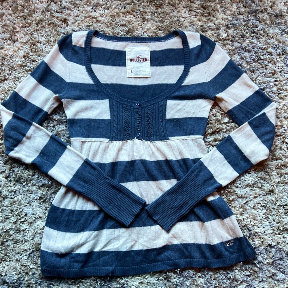 Vintage Hollister Long Sleeve Striped Babydoll Top